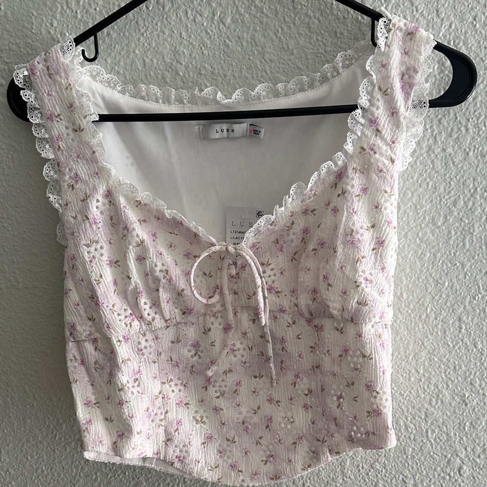 Lush Pink Floral Lace Trim Tank Top - Picture 5 of 7